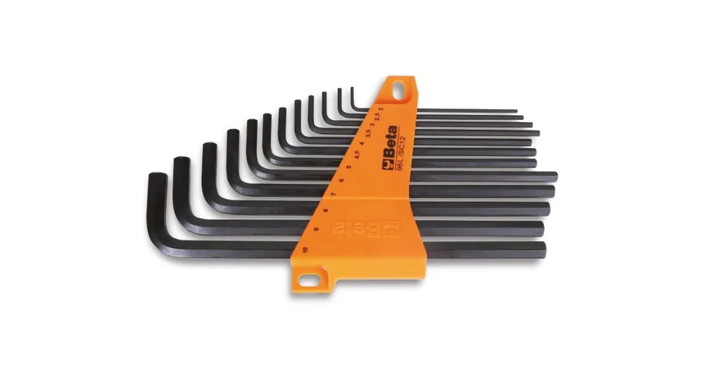 BETA Serie di 12 chiavi maschio esagonale piegate tipo lungo (art. 96L) con supporto art.96L/SC12