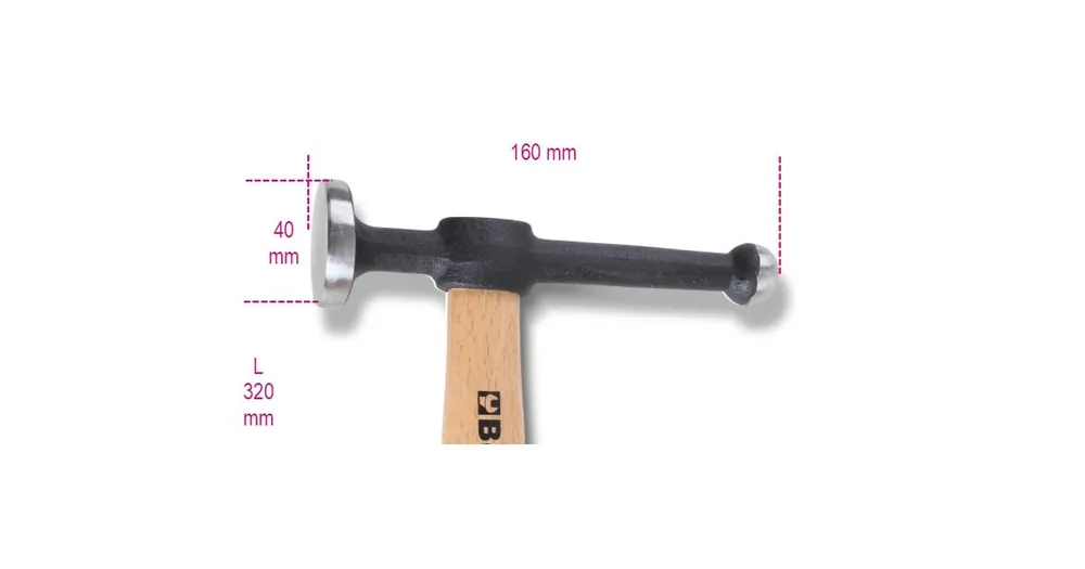 BETA Martello con testa tonda piana e penna sferica manico in legno art.1351