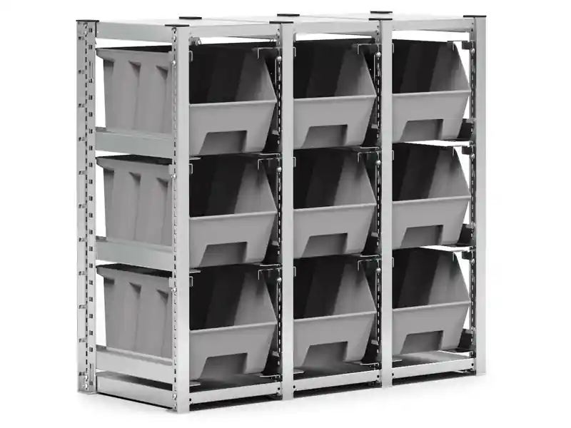 Scaffale con guide a slitta Fami ST1209 1209x521x1109mm con 9 contenitori Picking Box Air