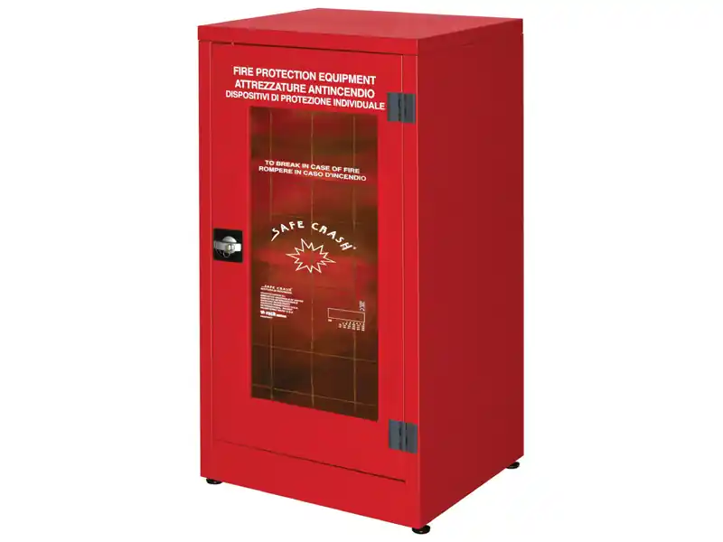 Armadio per DPI Carvel 575x500x1100mm con anta in vetro frangibile, 2 ripiani e appendiabiti